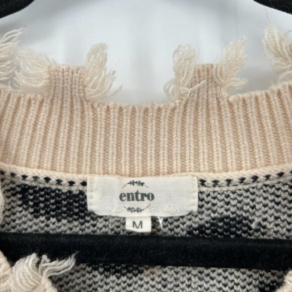 ENTRO Beige Black Spotted Distressed Soft Knit Boxy Pullover Sweater Size Medium - Picture 6 of 9